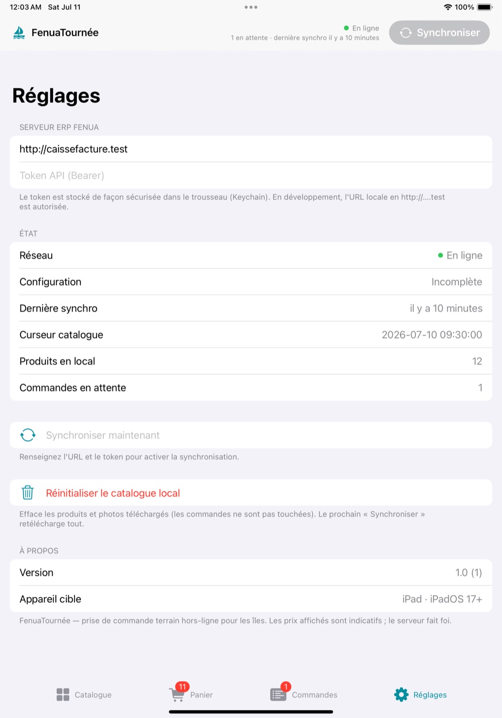 Capture d'écran de caissefacture — FenuaTournée sur iPad — écran 4